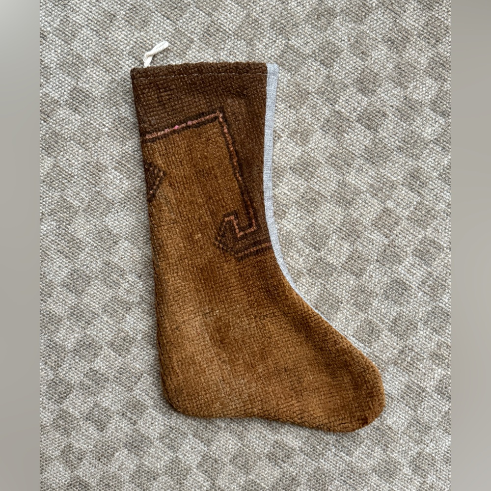 Vintage Turkish Kilim Rug Christmas Stocking Tan Brown